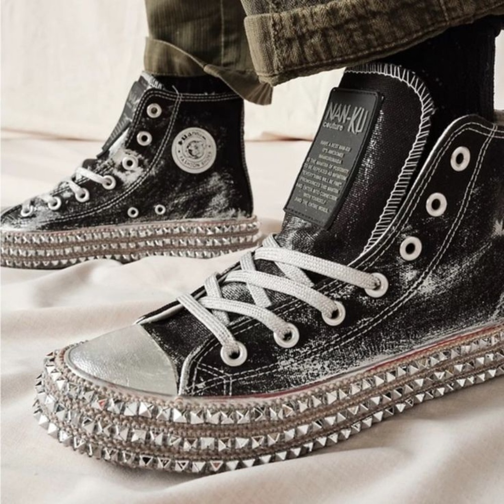 Free People Nan-Ku  Black and Silver High-Top Sneakers- size 39 EU ( 8.5)